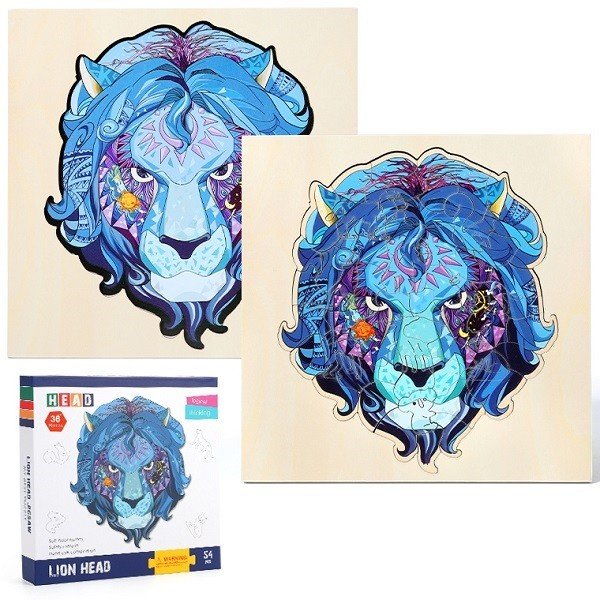 54PCS Blue Lion Head Wooden Puzzle Toys
