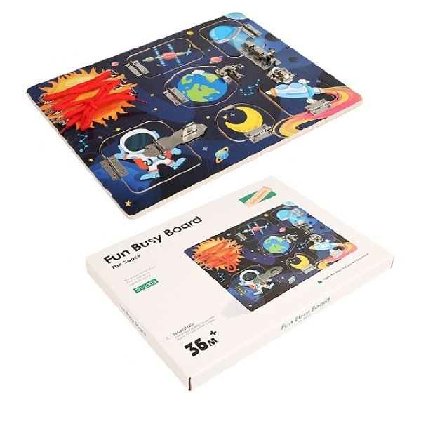 Space and Urban Transportation Wooden Fun Busy Board Toys