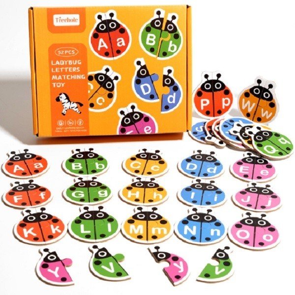 Hot selling 52pcs Ladybug Wooden Letter Matching Toys